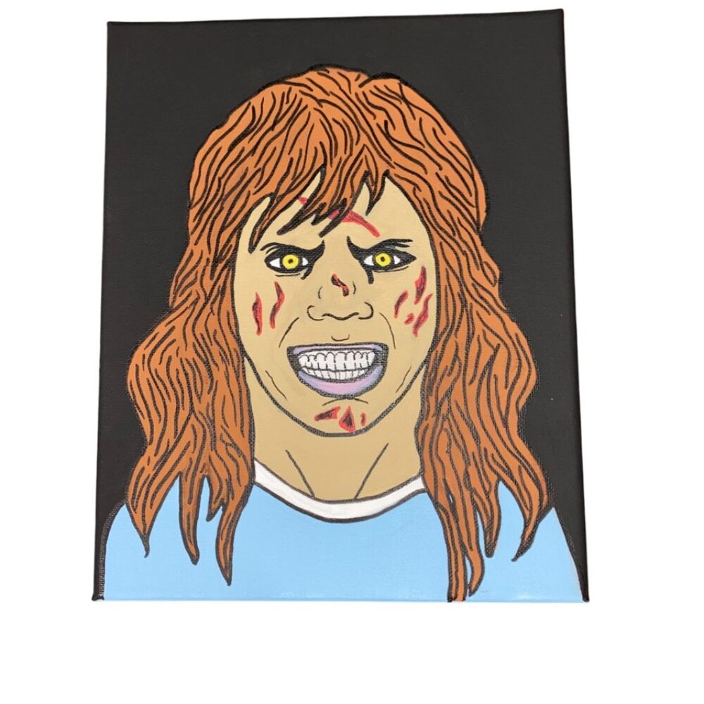 The Exorcist Regan Cartoon 8 x 10 Acrylic Painting Stretched Canvas Halloween